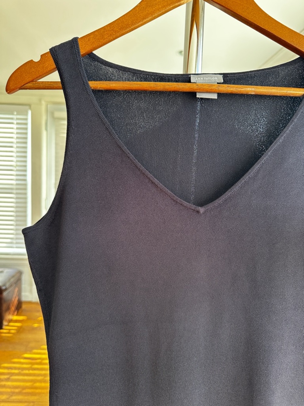 Ann Taylor Black V-Neck Tank Top, Ribbed Knit, Layering - Picture 3 of 11